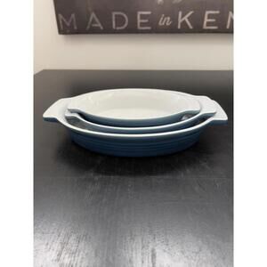 Set of 3 Gradient Blue and White Ceramic 12" 10" 9" Baking Dishes